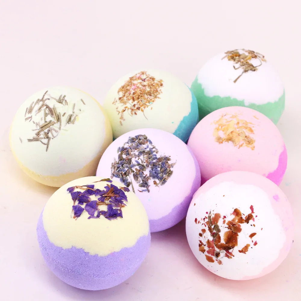 Private Label Spa Essential Oil Bath Salts With Flowers for Body Care Vegan Bath Ball Bombs