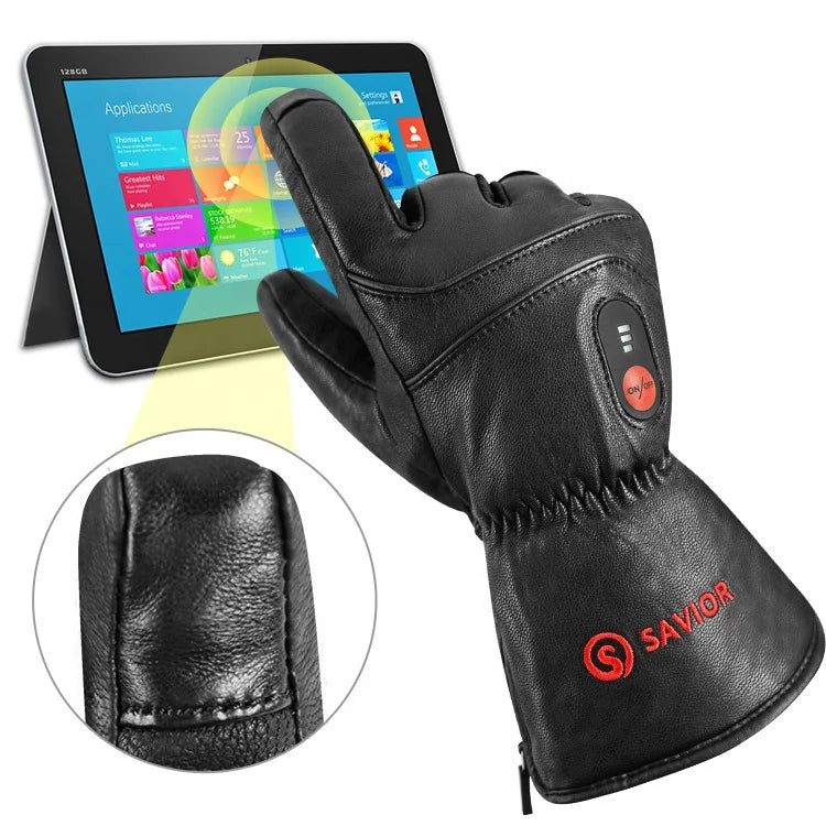 Oversea Location Unisex Waterproof Leather Ski Gloves with Touchscreen Hand Warming for Winter Sports