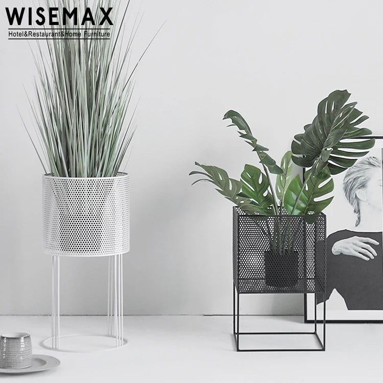WISEMAX FURNITURE Nordic Home Decor Round Flower Shelf Vase Square White Metal Frame Living Room Table Vase