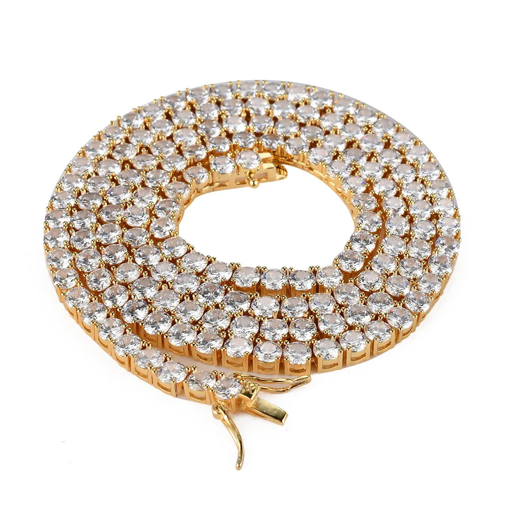 Single Row Tennis Chain Necklace 4mm Width Hip Hop Style with Brass and Iced out Zircon for Parties