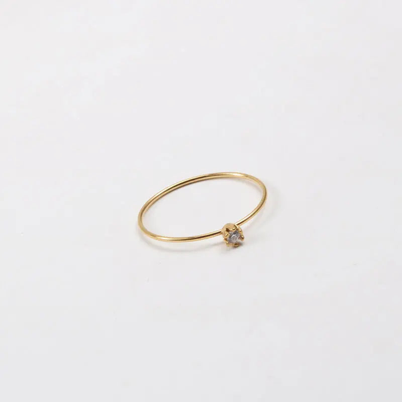 Joolim Jewelry Wholesale 18K Gold Plated 6 Claws Zirconia Stainless Steel Rings for Women Dainty Rings