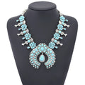Fashionable Bohemian Red Big Size Turquoise Flower Pendant Alloy Necklace