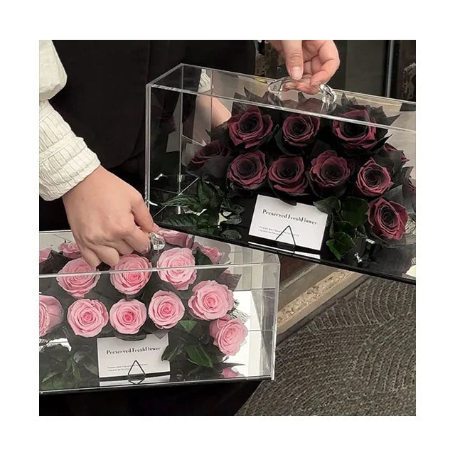 AM-PFE113 Handmade Acrylic Rose Garden Box Preserved Eternal Flower Gifts for Mother's Day and Valentine's Day