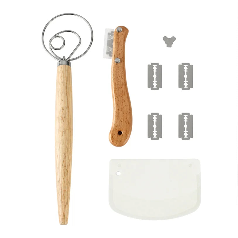 Premium 13-Inch Dutch Dough Whisk with 5 Blades Danish Dough Whisk Set Bread Lame Dough Scoring Knife Baking & Pastry Tools