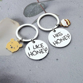 I Like Honey Matching Couples Stuff Gift Honey Beehive Keychains for Boyfriend Girlfriend Wife Husband Valentines Day