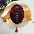 Custom Luxury  Texture Burgundy Red Acrylic/Velvet Menu Card with Tassel for Birthday/Wedding/Holiday Party Event