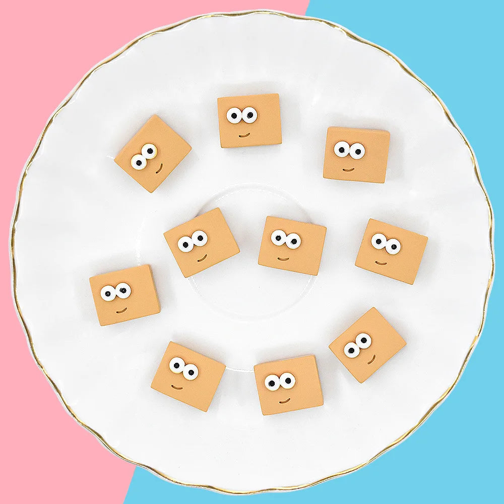 DIY Resin Charm Cute Cartoon Bear with 3D Big Eyes Food Play Accessories Featuring Model Pattern-Bread