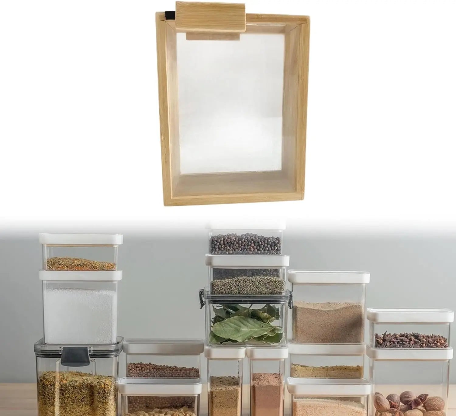 Bamboo Dry Storage Multipurpose Transparent Food Sorter Box Cereal Dispenser for Kitchen Air Tight Rice Storage Containers