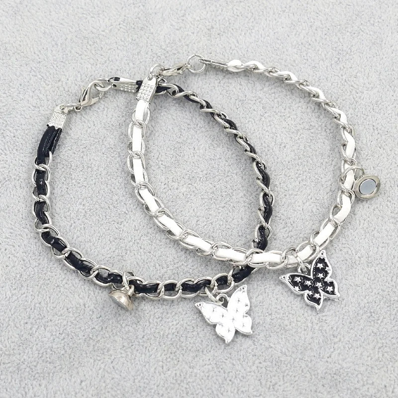 2pcs/set Packing Personalized Magnetic Suction Ball Butterfly Pendant Leather Chain Friendship Bracelet