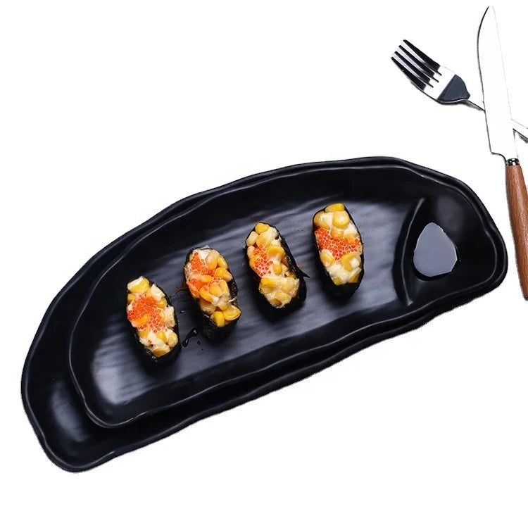Factory Wholesale Restaurant Dinnerware 11 Inch Black Japanese Sushi Serving Melamine Plate
