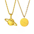 Fashion Universe Planet Pendant Women Men Travel Jewelry Stainless Steel Gold Plated Saturn Star Necklace