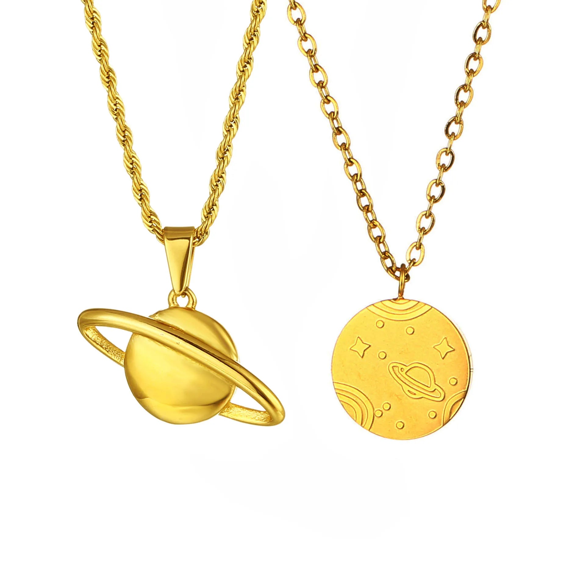 Fashion Universe Planet Pendant Women Men Travel Jewelry Stainless Steel Gold Plated Saturn Star Necklace