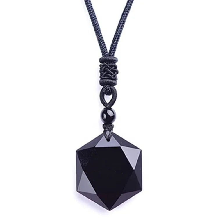 Obsidian Hexagram Pendant Necklace Energy Stone Healing Amethyst Pendant Necklace for Men and Women Gemstone Jewelry