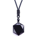 Obsidian Hexagram Pendant Necklace Energy Stone Healing Amethyst Pendant Necklace for Men and Women Gemstone Jewelry
