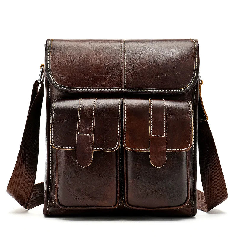 OEM Accept Custom Logo Genuine Leather Men Shoulder Bag Retro Crossbody Pocket Bag Leather Messenger Bag