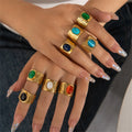 Stainless Steel Open Adjustable Chunky Colorful Stone Rings for Women Trendy Lady Finger Ring Female Accessories Fashion Jewelry