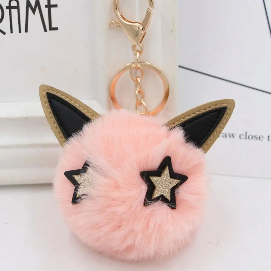 Rabbit Ears Hairball Pom Pom Keychain Cute Rabbit Ears Plush Pendant Imitation Fur Bag Charms Accessories Furry Ball Hanging