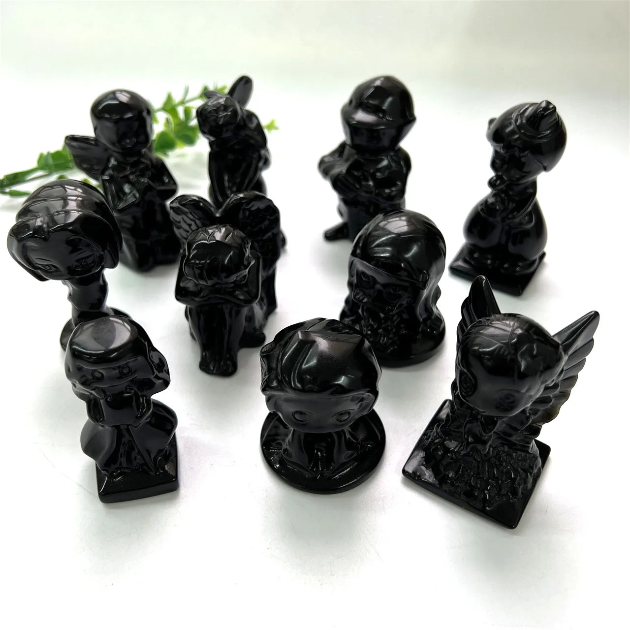 Black Obsidian Cartoon People Figurine Carving Virtual Character Crystal Folk Crafts Healing Stone