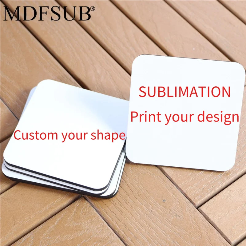 MDFSUB Eco-Friendly 4mm Thick 100mm Square Glossy White Sublimation Wooden Coaster Pad Drink Mats