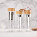 Personalized Double Wall Glass Water Bottle with Tea Infuser and Bamboo Lid