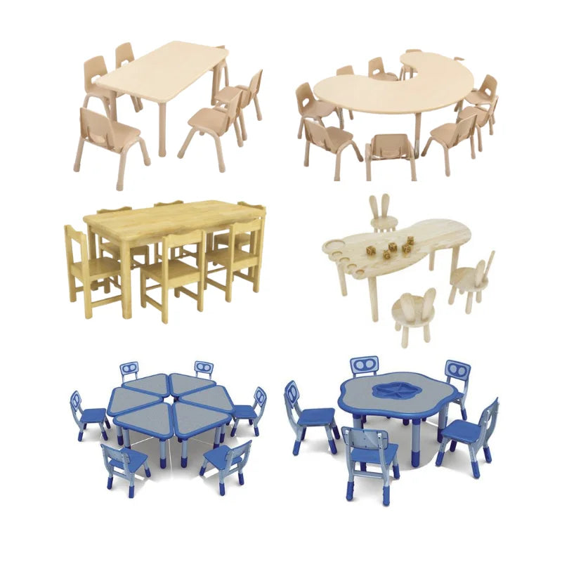 Primary Pre School Nursery White Wood Daycare Furniture Child Half Moon Kindergarten Preschool Wooden Chair and Table for Kid