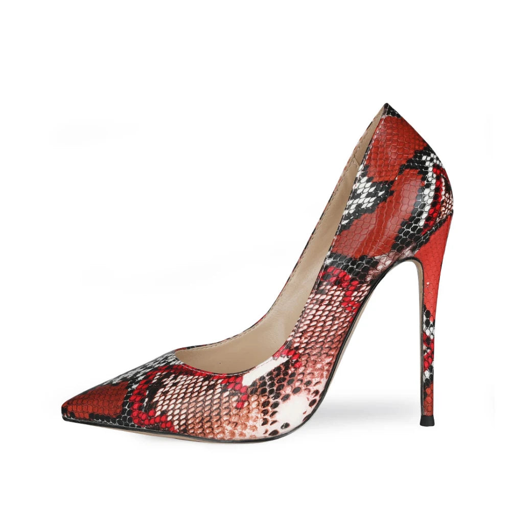 Fashion Luxury Stiletto Shoes With Pointed Toe Snakeskin PU Women's High Heels Pumps for Spring