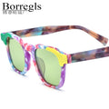 Borregls Matte Acetate Multicolour Polarized Sunglasses UV400 Men Brand Designer Vintage Square Sun Glasses for Women 19284T