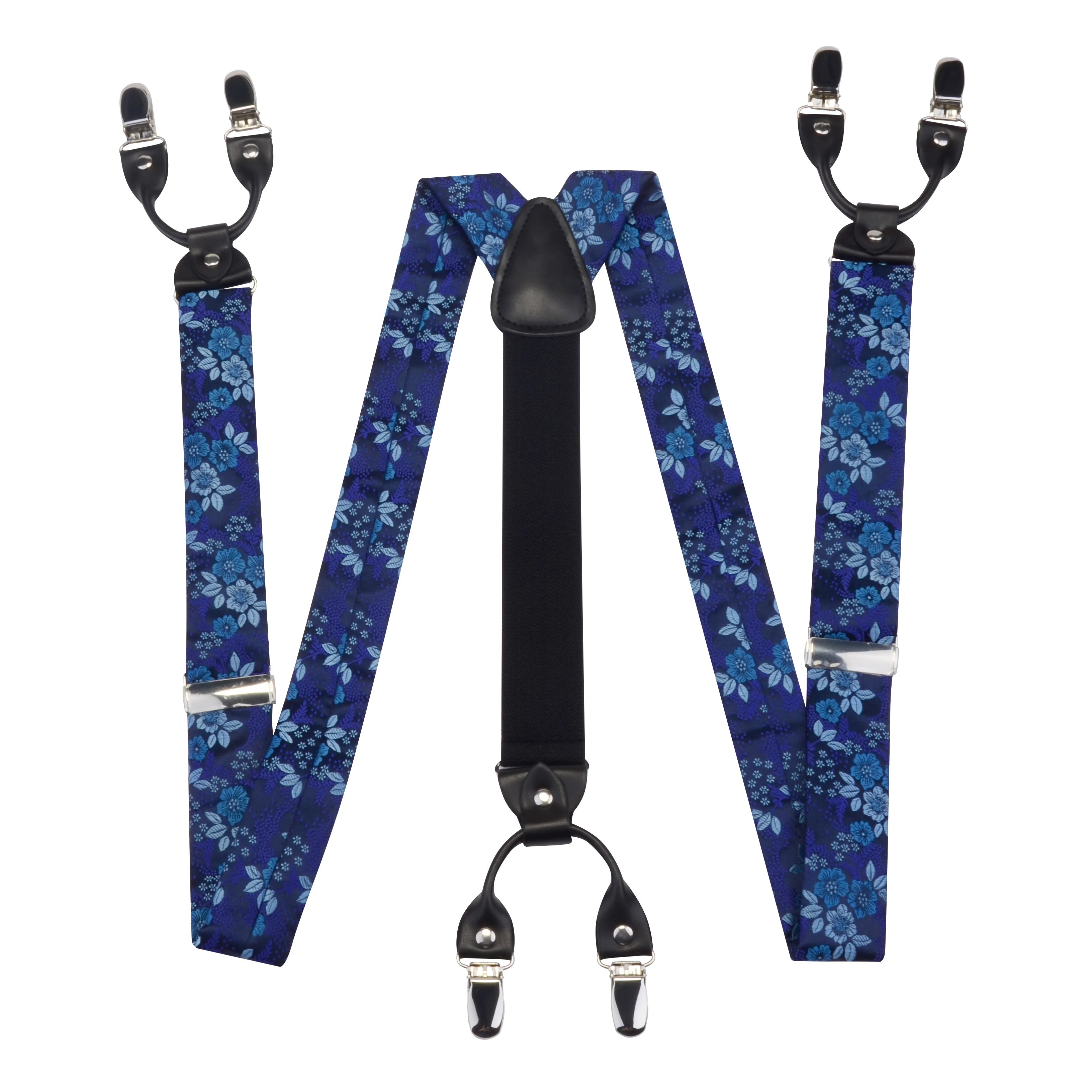 Fashion Floral Suspenders Leather 6 Clip Braces Vintage Casual Suspensorio Bow Tie Hanky Set Strap Bretele Father/Husband's Gift