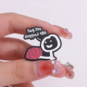 Hey You Dropped This Brain Zinc Alloy Embossed Soft Enamel Pins Custom Funny Quotes Small Brooches Lapel Badges Wholesale