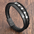 Handmade Multi Layer Braided Genuine Leather Bracelet PVD BlackStainless Steel Magnetic Clasp Leather Bracelet Men's Jewelry
