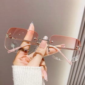 Luxury Designer Women Sunglasses Female Rimless Sunglasses Men Transparent Rhinestone Sunglasses 2026