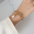 Best Selling 2023 18K Real Gold Plated Lock Chain Stainless Steel Jewelry Freshwater Pearl Tassel Bracelet Bangle