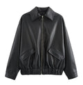 Guangzhou Auyan 2025 Spring New Fashion High PU Leather Loose With Fashion square Collar Leather Jacket Coat