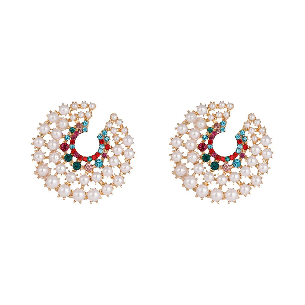 Wholesale Rhinestone Dangle Earrings Women Exaggerated Cluster Fresh Water Pearl Geometric Stud Earrings