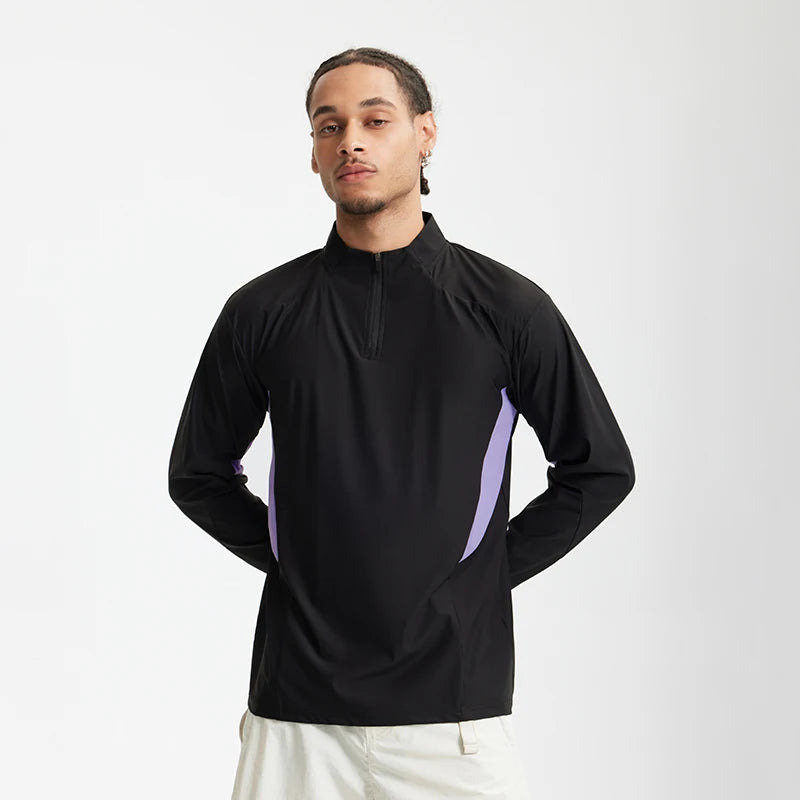 QUICKSHOW Sportwear Stock Long Sleeve Half Zipper Breathable Sportswear Mens Cycling Windproof Active T-shirt