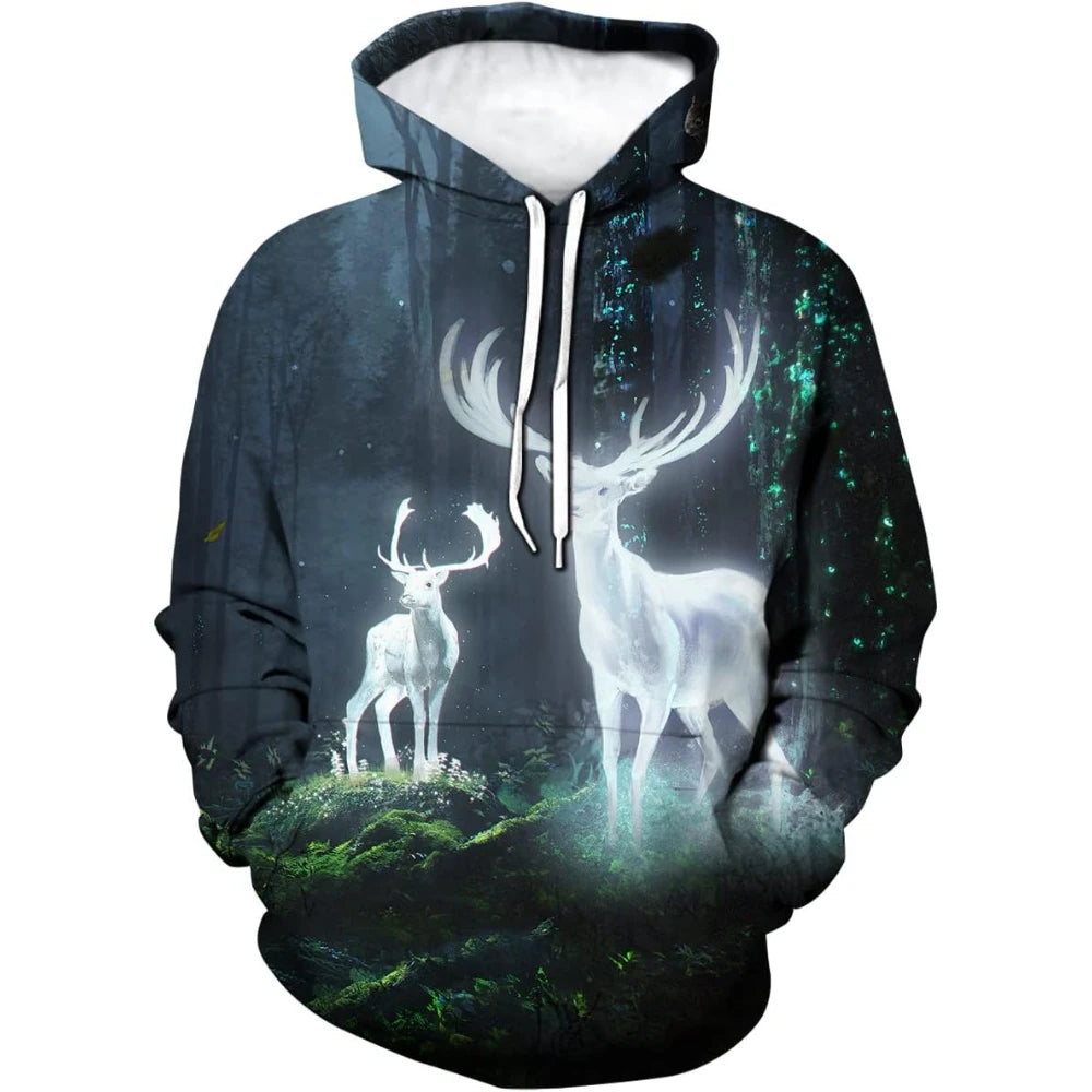 Fitspi Wholesale Custom Deer Hoodie Novelty Print Animal Hoodies Dropshipping Pullover Sweatshirt for Men Women
