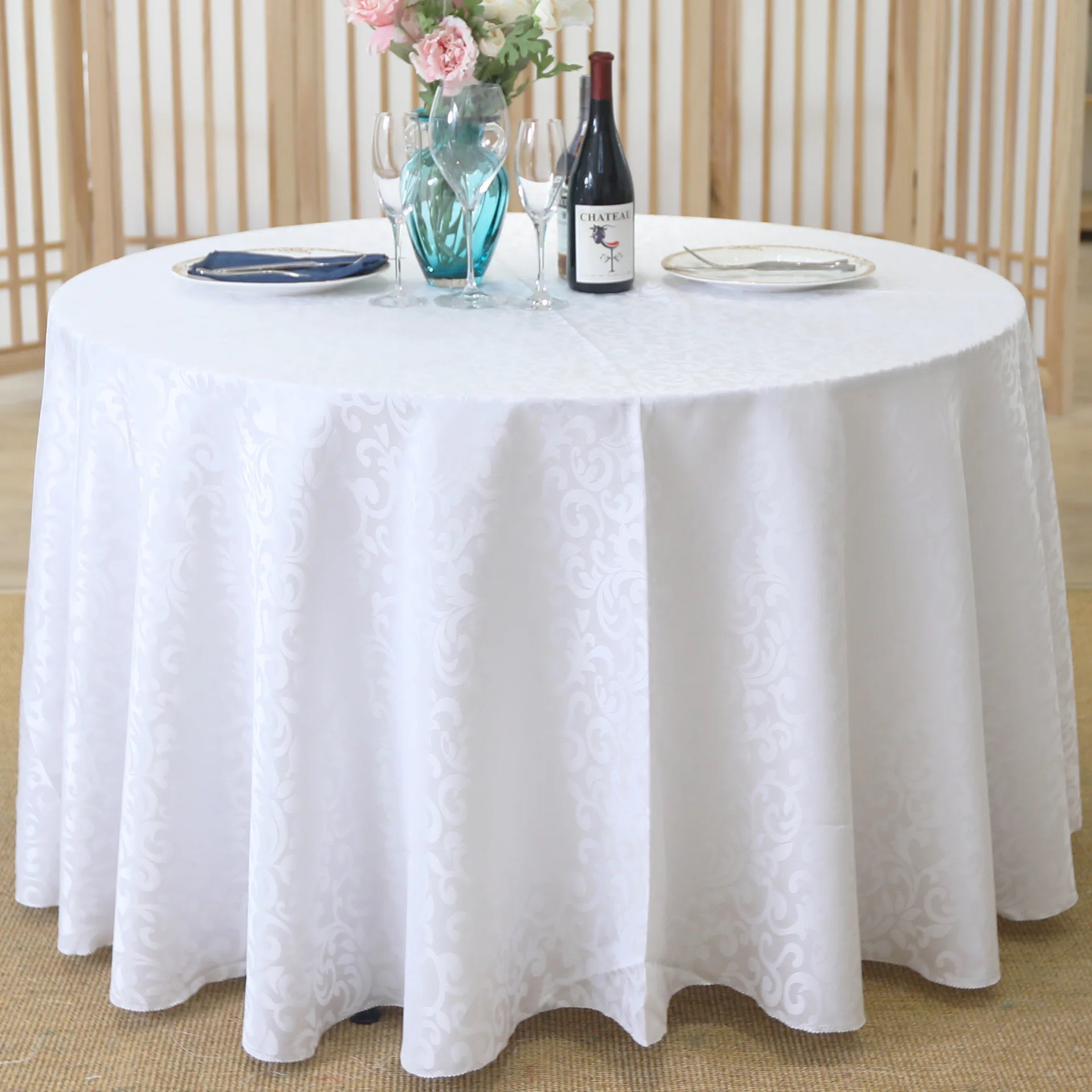 Xinlan Luxury Floral Striped Round Waterproof Table Cloth Hotel Dining Room Kitchen Table Cloth