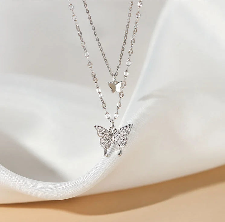 Personalized Fashion Diamond Necklace Women Fairy Delicate Layered Necklace Elegant Butterfly Charm Necklace
