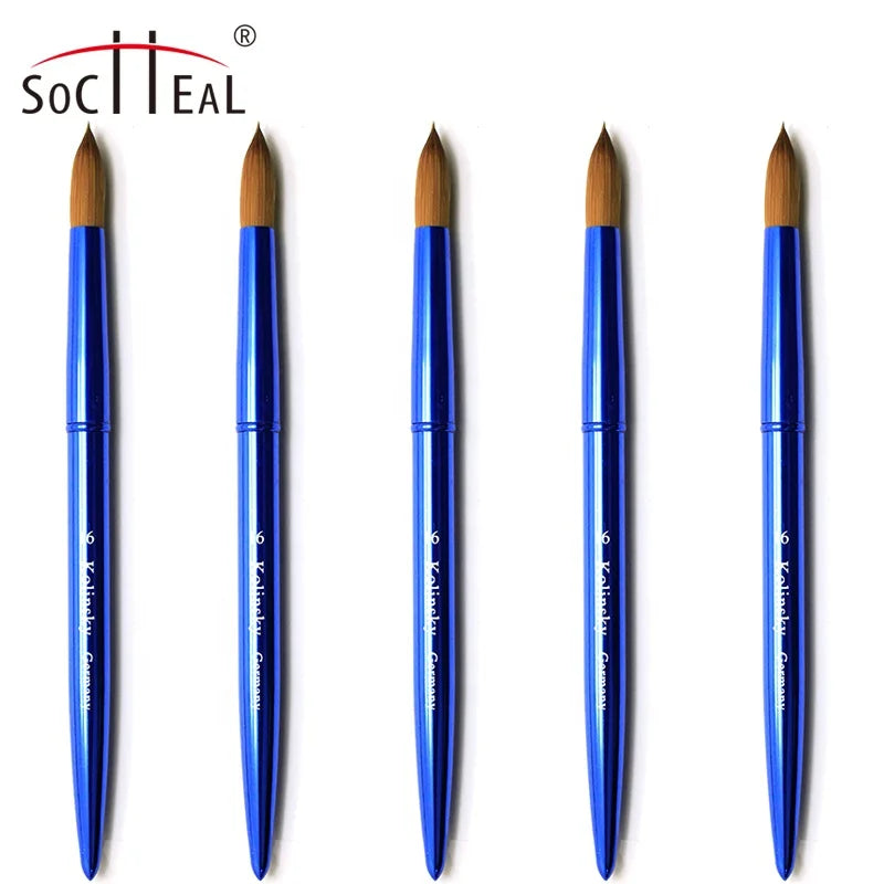 Socheal Hot Sale Blue Handle Custom Acrylic Brush 100% Pure Kolinsky Acrylic Nail Brush Size 8 to 22  for Nail Extension Carving