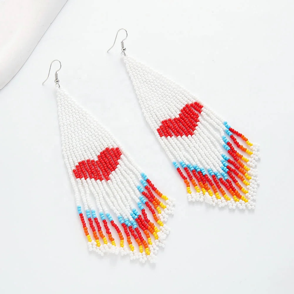 Handmade BOHO Seed Beads Heart Shaped Earrings for Women Trendy Jewelry Gift for Wedding Party Engagement for Valentines Day