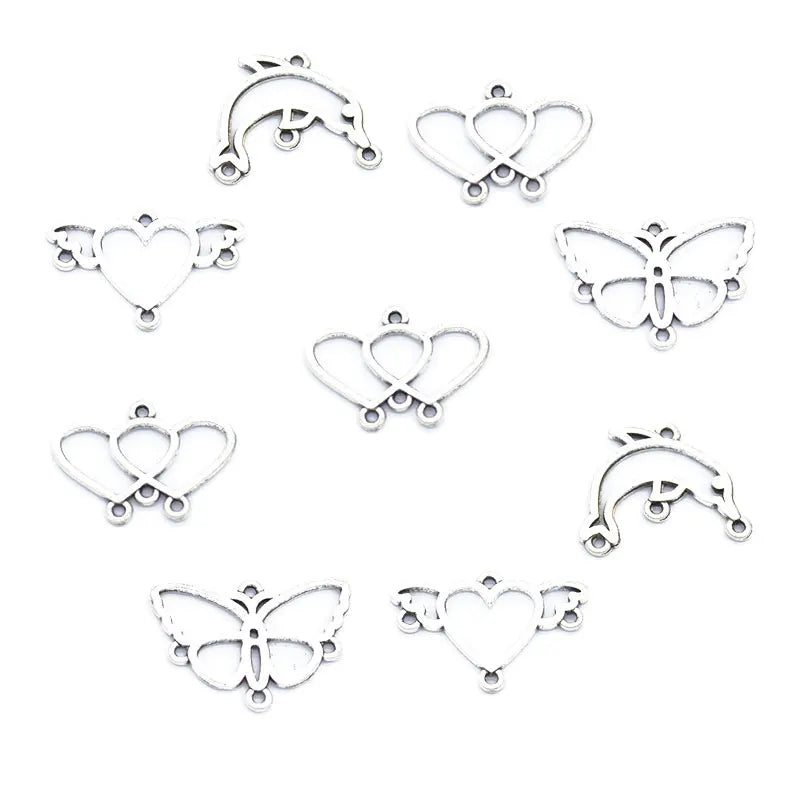 Antique Silver Color Metal Hollow Heart butterfly Dolphin Charm Fit Diy Necklace Charms Jewelry Making U016