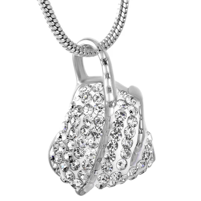 Shinning Crystal Heart Pendant Memorial Urn Stainless Steel Heart Cremation Keepsake Ash Holder Charms Trendy Necklace Gift Jar