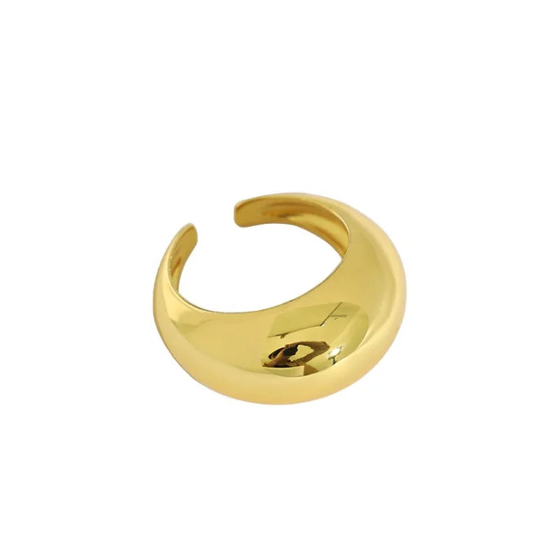 Minimalist 18K Gold Plated S925 Sterling Silver Arc Surface Open Ring Geometric Smooth Moon Shape Adjustable Ring
