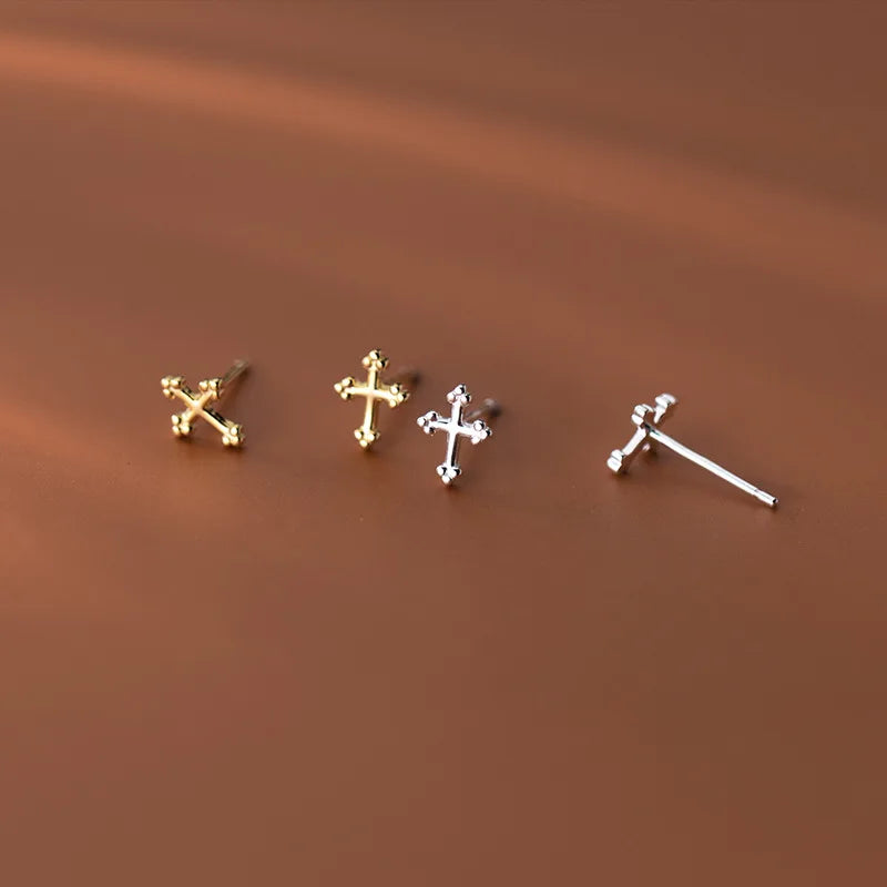 925 Sterling Silver Fashion Stud Earrings Wholesale Small Earrings Cross Gold Plated Stud Earrings Women