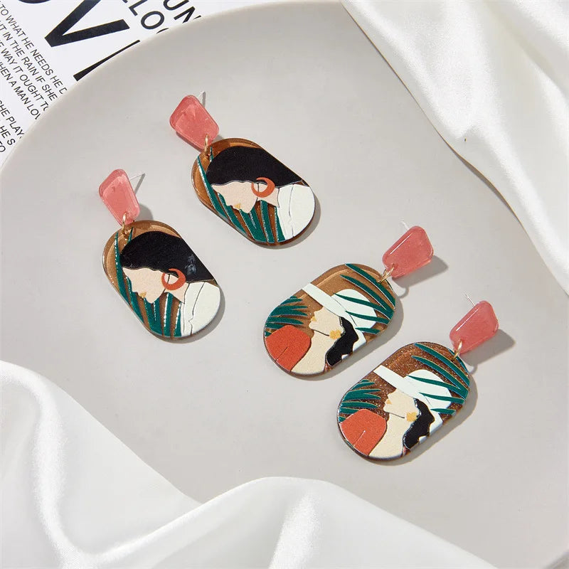 Fashion Earrings Trend 2023 New Small Fresh Earrings for Summer Silver Needle Acrylic Stereo Print Retro Style Earrings