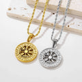 Olivia Nordic Viking Odin Logo Compass Pendant 18K PVD Gold Plated Stainless Steel Rune Amulet Men Travel Compass Necklace