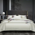 ODM/OEM Wholesale Luxury 100%cotton Designers Embroidery Duvet Cover Flat Bed Sheet 4piece White Floral Bedding Set
