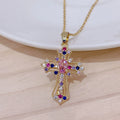 Hot Selling Fashion Jewelry Rainbow CZ Cross Pendant Necklace Gold Plated Women Cross Necklaces for Girlfriend