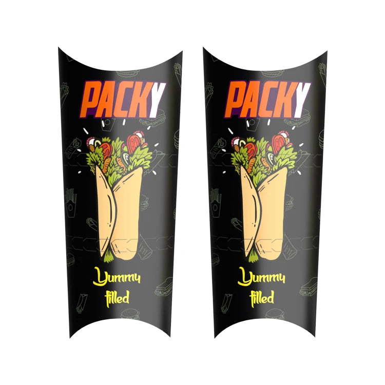 Shawarma Wrap Boxes Wholesale Cheap Doner Kebab Packaging Box Food Grade Kraft Food Delivery Box Biodegradable Printing Pillow