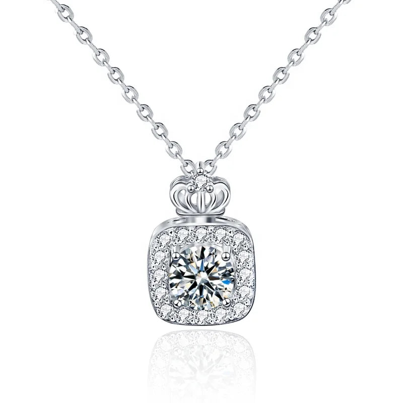 Valentine's Day Factory Wholesale Creative Geometric 1.0ct Moissanite 925 Sterling Silver Perfume Bottle Necklace
